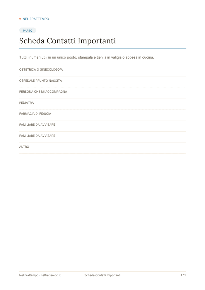 Anteprima del template Scheda Contatti Importanti
