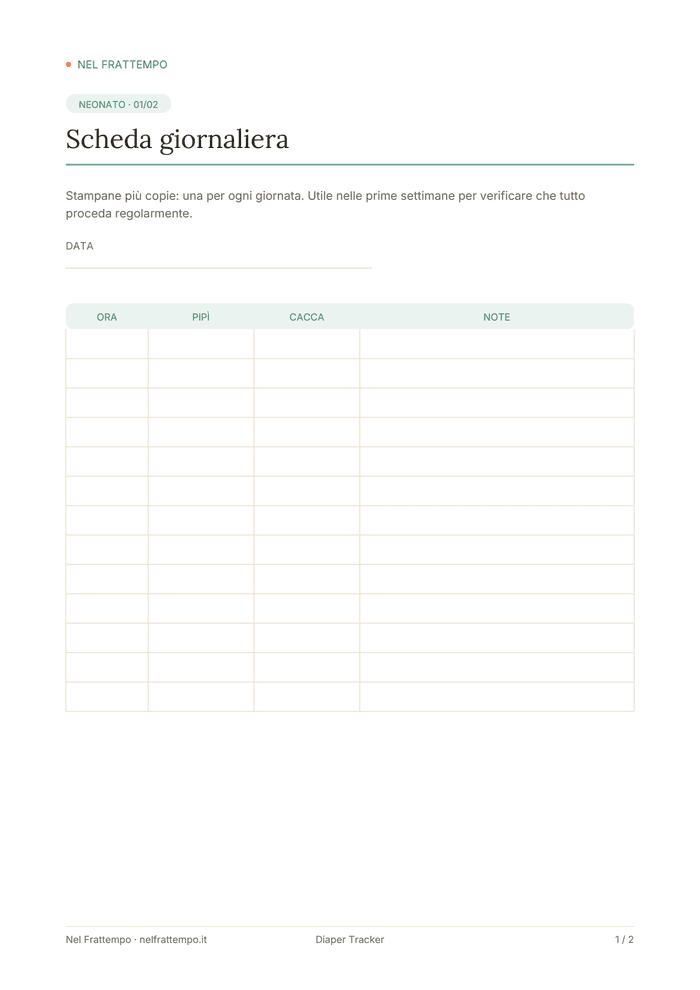 Anteprima del template Diaper Tracker