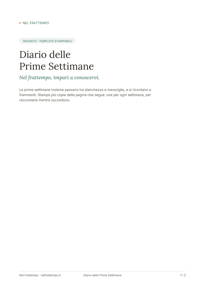Anteprima del template Diario delle Prime Settimane