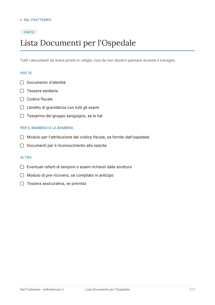 Anteprima del template Lista Documenti per l'Ospedale