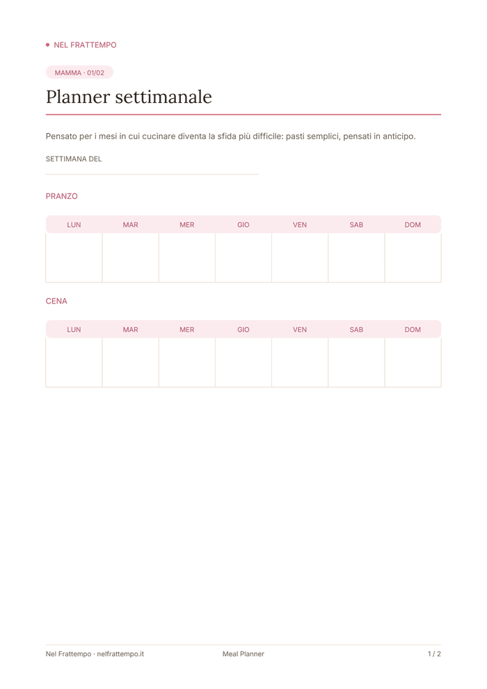 Anteprima del template Meal Planner
