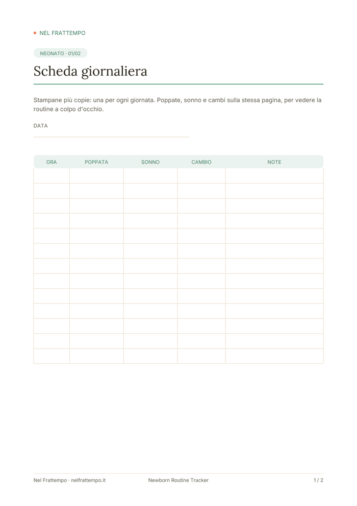 Anteprima del template Newborn Routine Tracker