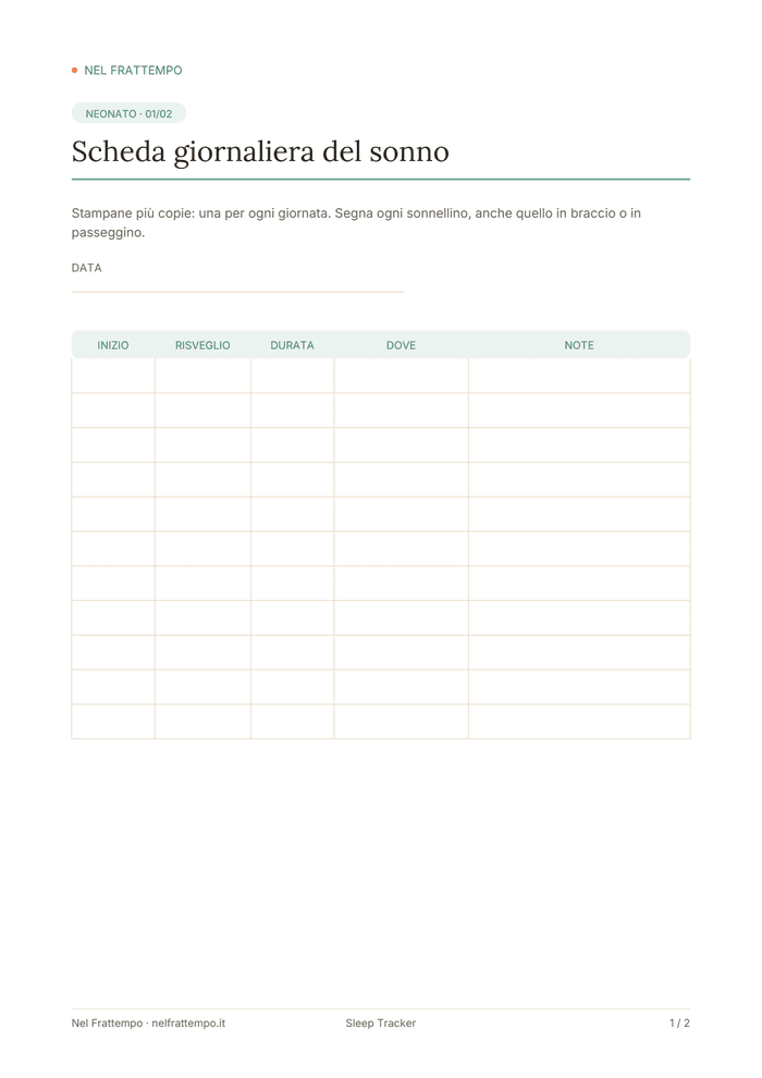 Anteprima del template Sleep Tracker