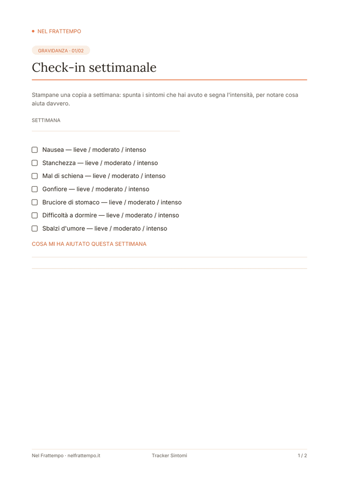 Anteprima del template Tracker Sintomi