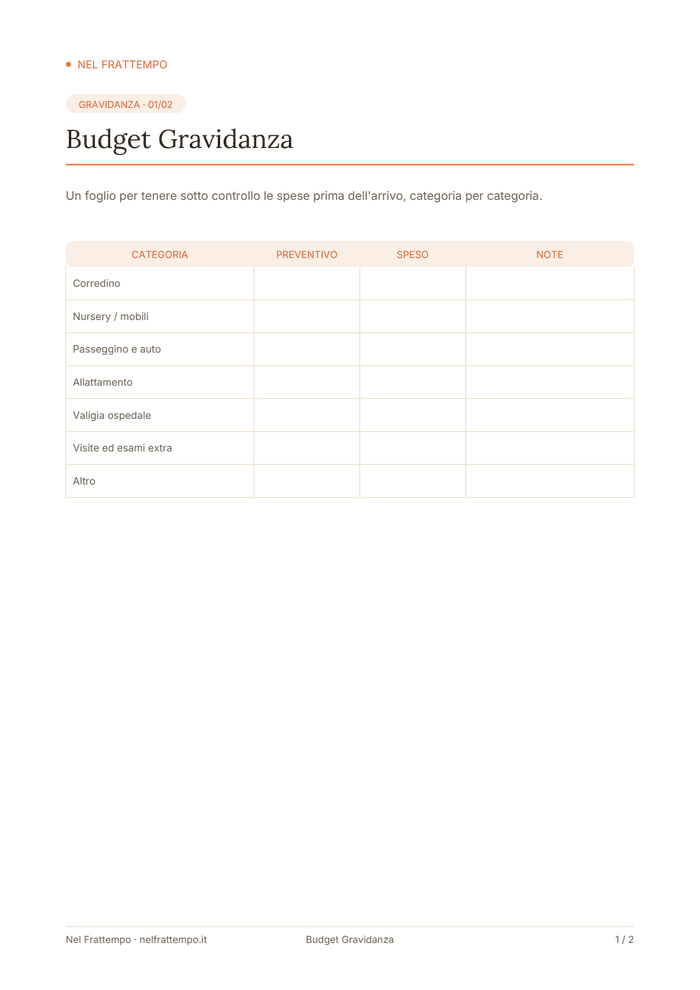 Anteprima del template Budget Gravidanza