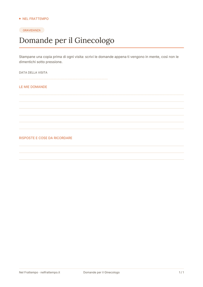 Anteprima del template Domande per il Ginecologo