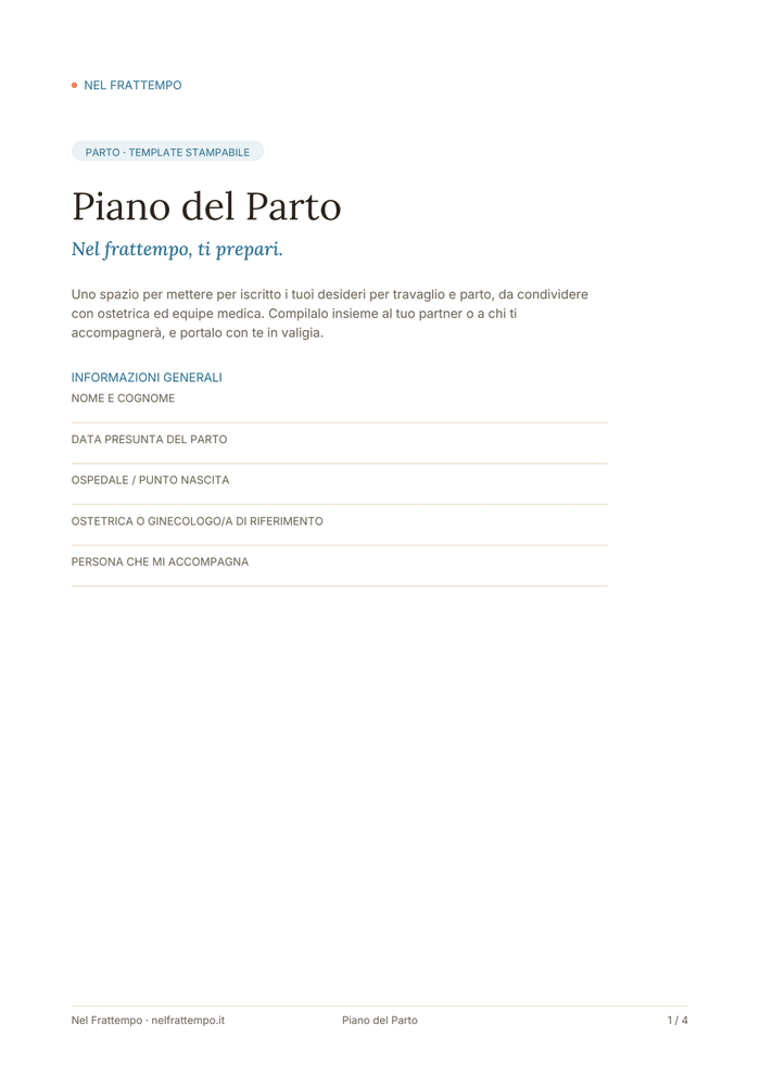 Anteprima del template Piano del Parto (Birth Plan)