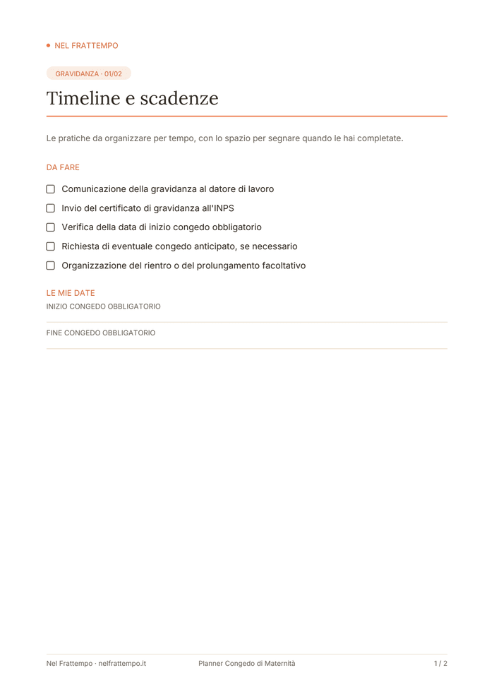 Anteprima del template Planner Congedo di Maternità